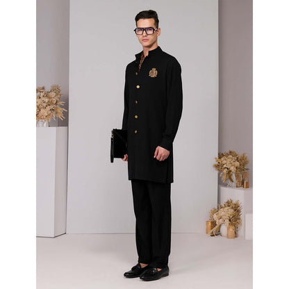 S&N by Shantnu Nikhil Black Crested Shirt Kurta