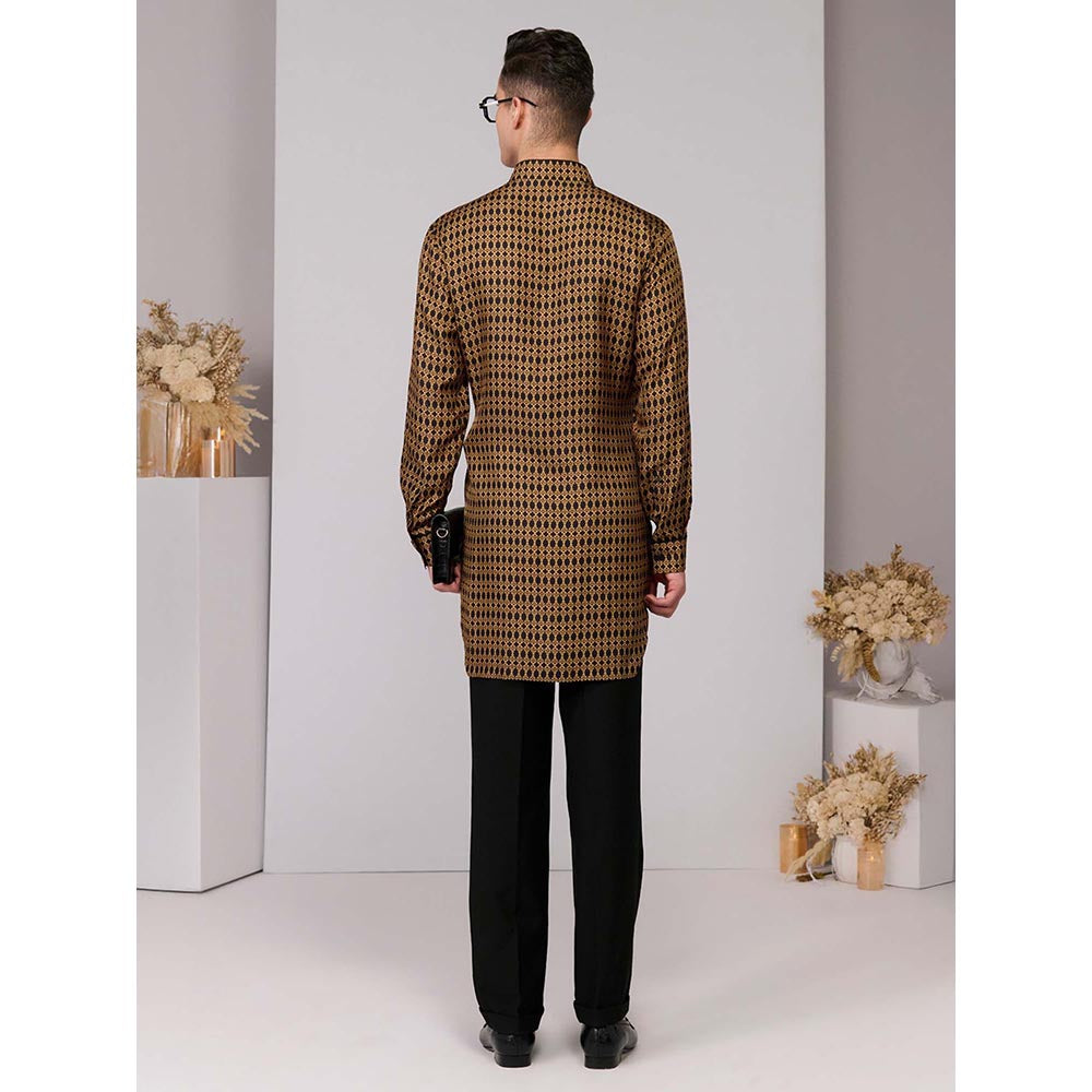 S&N by Shantnu Nikhil Silk Twill Adamas Printed Kurta - Multi-Color