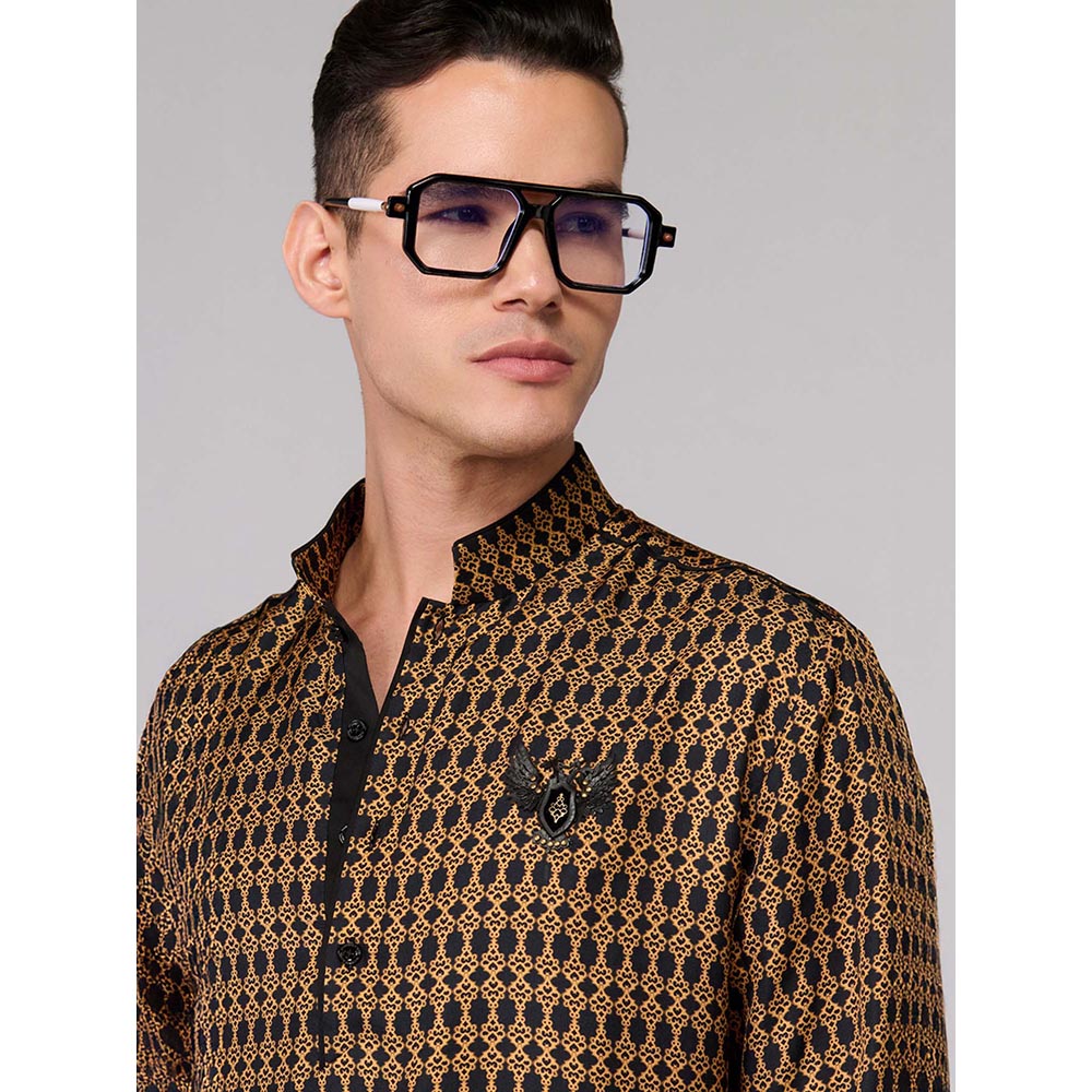 S&N by Shantnu Nikhil Silk Twill Adamas Printed Kurta - Multi-Color