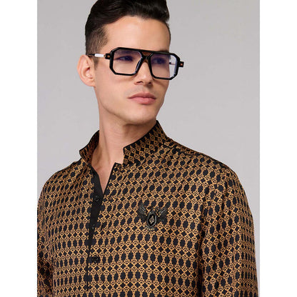 S&N by Shantnu Nikhil Silk Twill Adamas Printed Kurta - Multi-Color