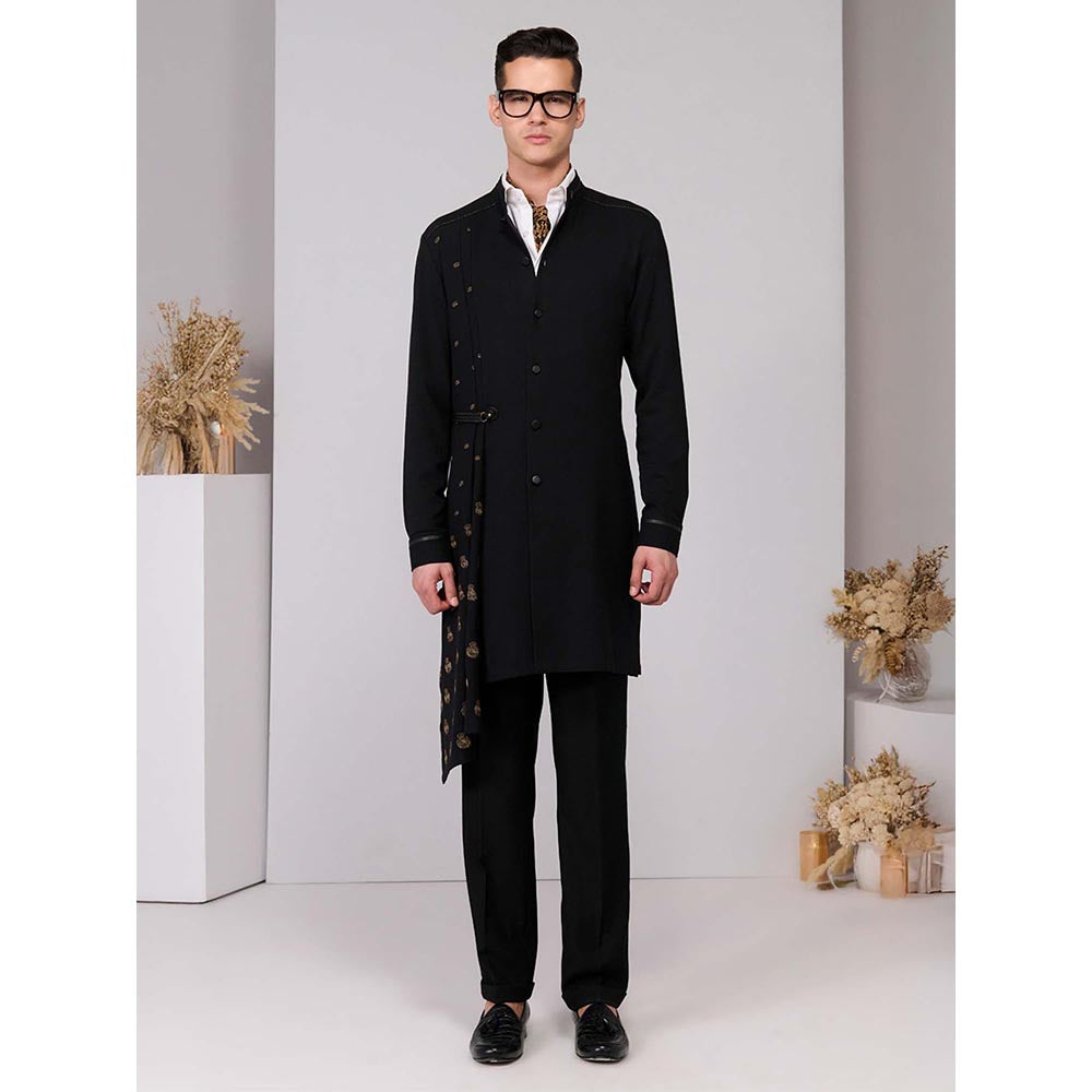 S&N by Shantnu Nikhil Black Neo-Draped Kurta