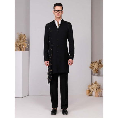 S&N by Shantnu Nikhil Black Neo-Draped Kurta