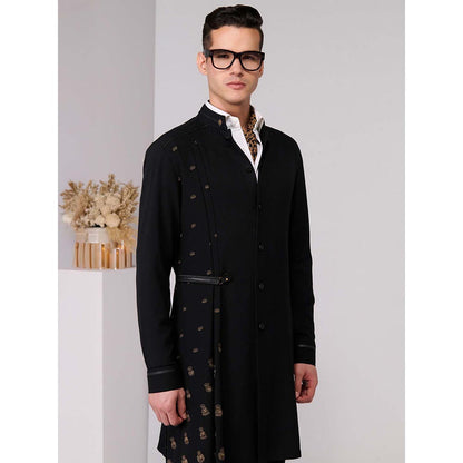 S&N by Shantnu Nikhil Black Neo-Draped Kurta