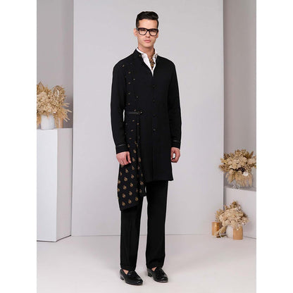 S&N by Shantnu Nikhil Black Neo-Draped Kurta