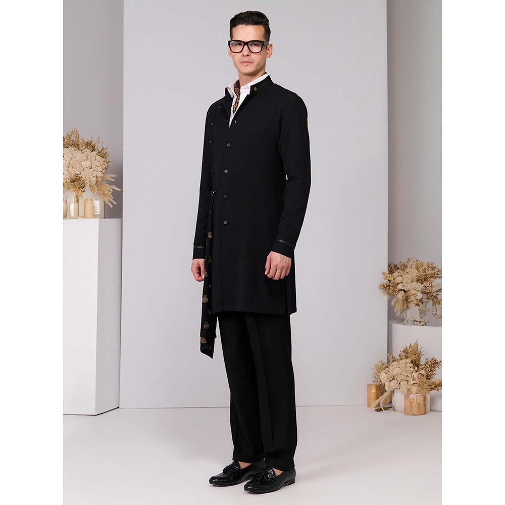 S&N by Shantnu Nikhil Black Neo-Draped Kurta