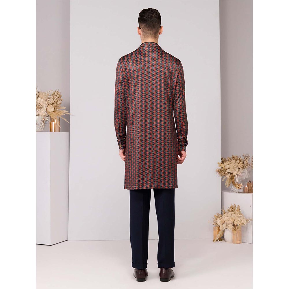 S&N by Shantnu Nikhil Cherry Crepe Jersey Adamas Printed Kurta - Multi-Color