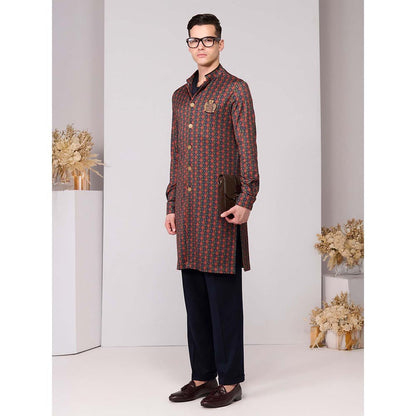 S&N by Shantnu Nikhil Cherry Crepe Jersey Adamas Printed Kurta - Multi-Color