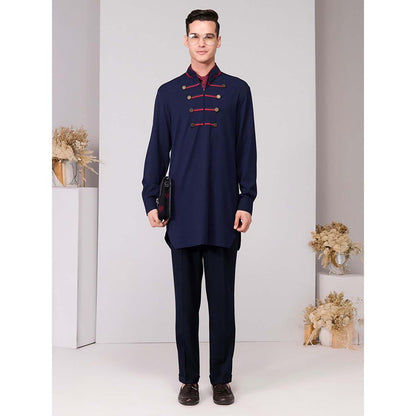 S&N by Shantnu Nikhil Navy Blue Signature Taping Kurta