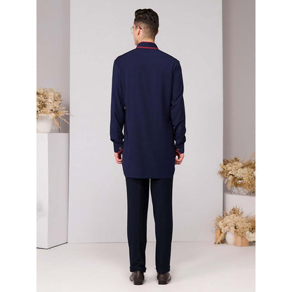 S&N by Shantnu Nikhil Navy Blue Signature Taping Kurta