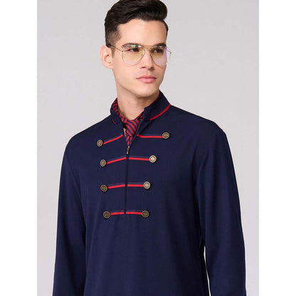 S&N by Shantnu Nikhil Navy Blue Signature Taping Kurta