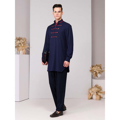 S&N by Shantnu Nikhil Navy Blue Signature Taping Kurta