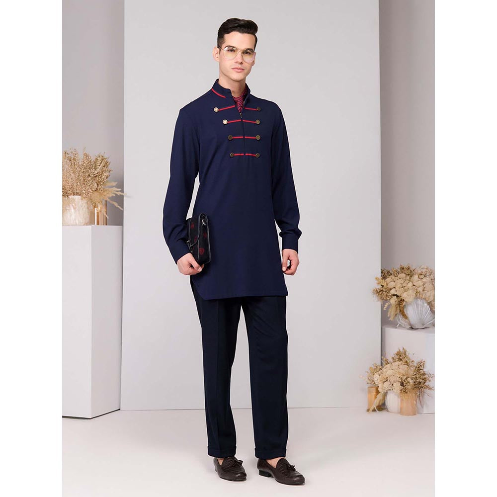 S&N by Shantnu Nikhil Navy Blue Signature Taping Kurta