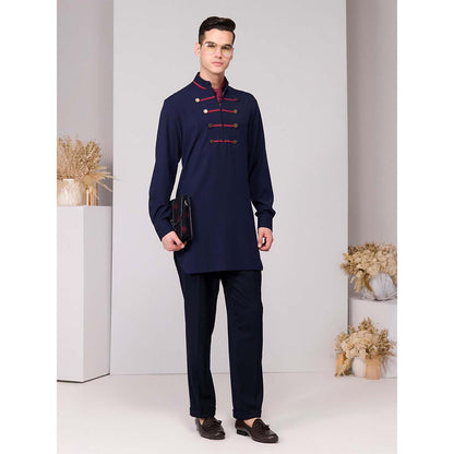 S&N by Shantnu Nikhil Navy Blue Signature Taping Kurta