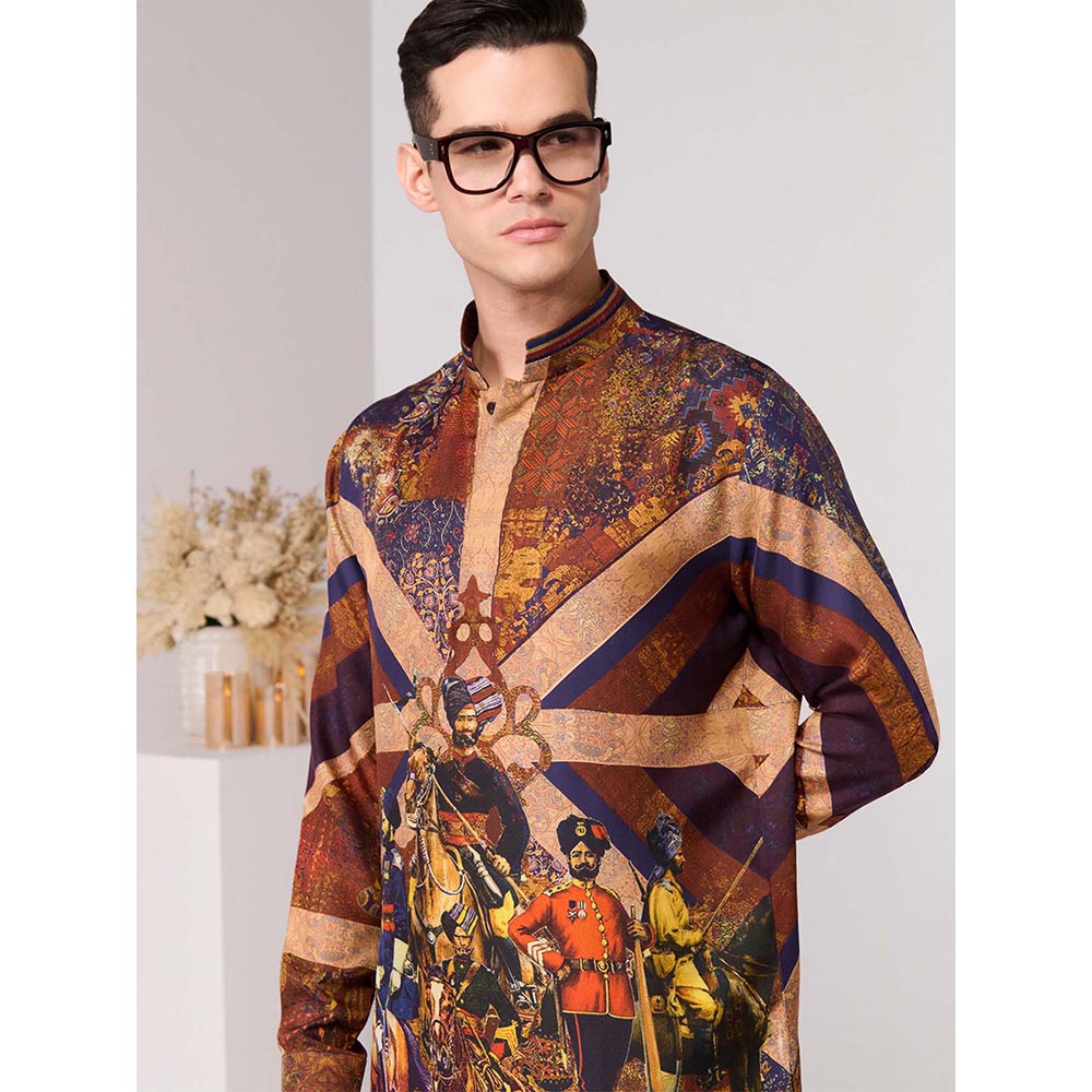 S&N by Shantnu Nikhil Regalia Printed Silk Twill Kurta - Multi-Color