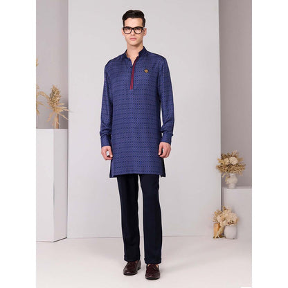 S&N by Shantnu Nikhil Navy Blue Adamas Printed Kurta
