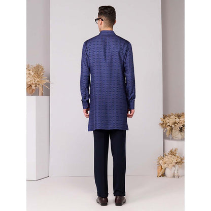 S&N by Shantnu Nikhil Navy Blue Adamas Printed Kurta