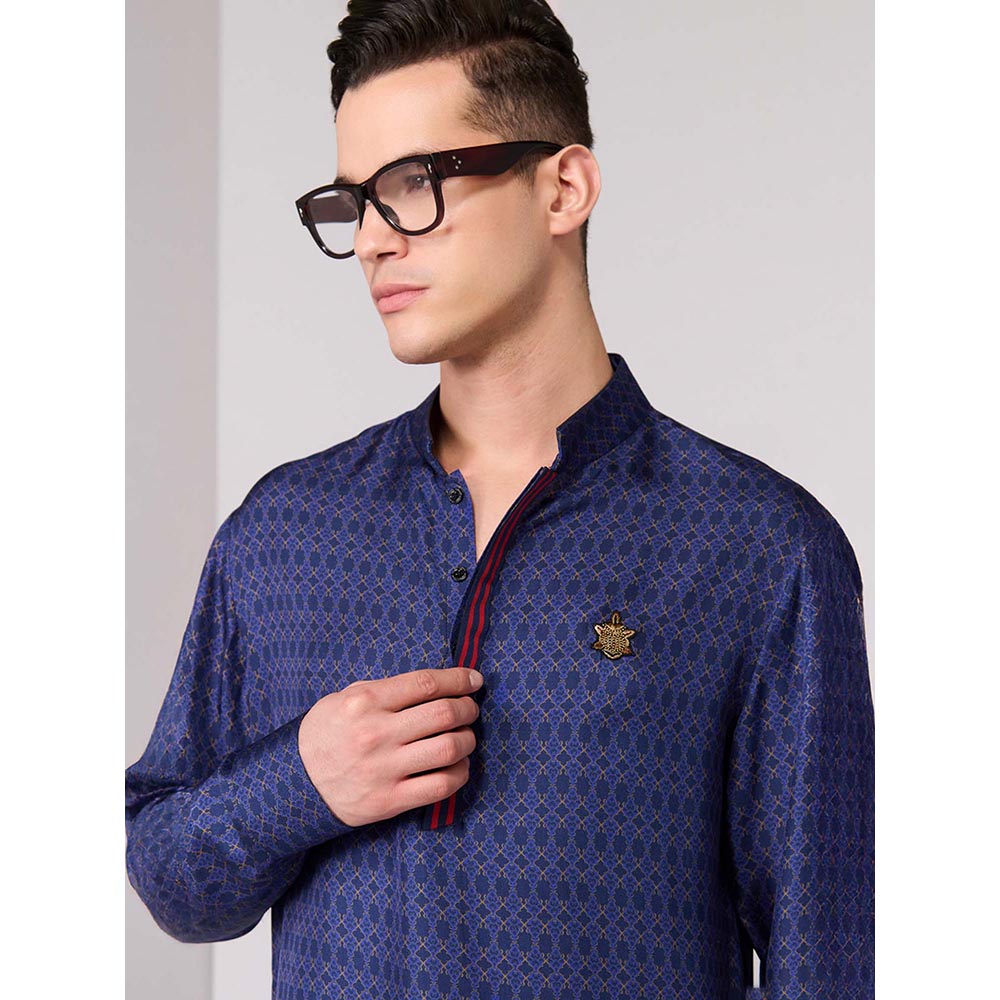 S&N by Shantnu Nikhil Navy Blue Adamas Printed Kurta