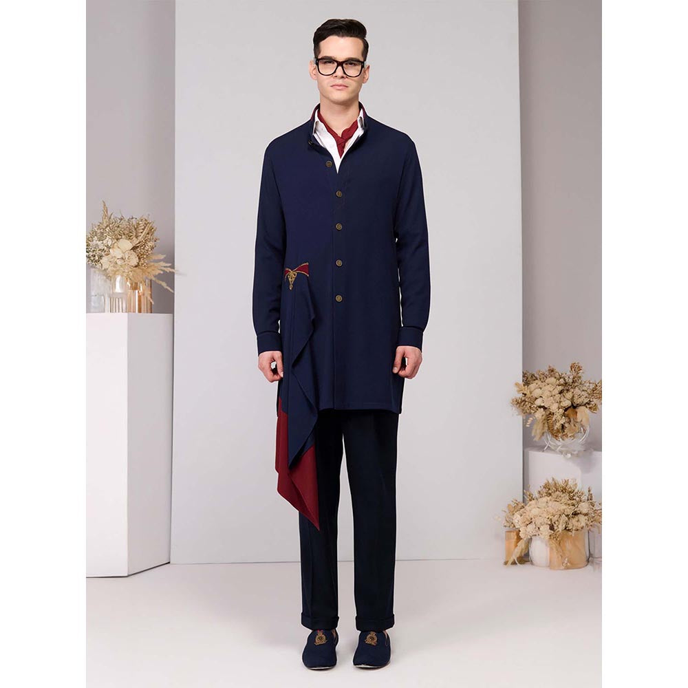 S&N by Shantnu Nikhil Navy Blue Neo-Draped Kurta