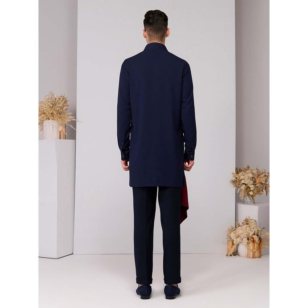 S&N by Shantnu Nikhil Navy Blue Neo-Draped Kurta