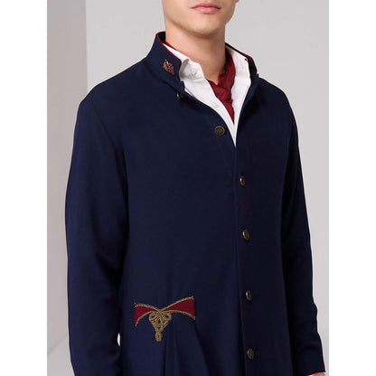 S&N by Shantnu Nikhil Navy Blue Neo-Draped Kurta