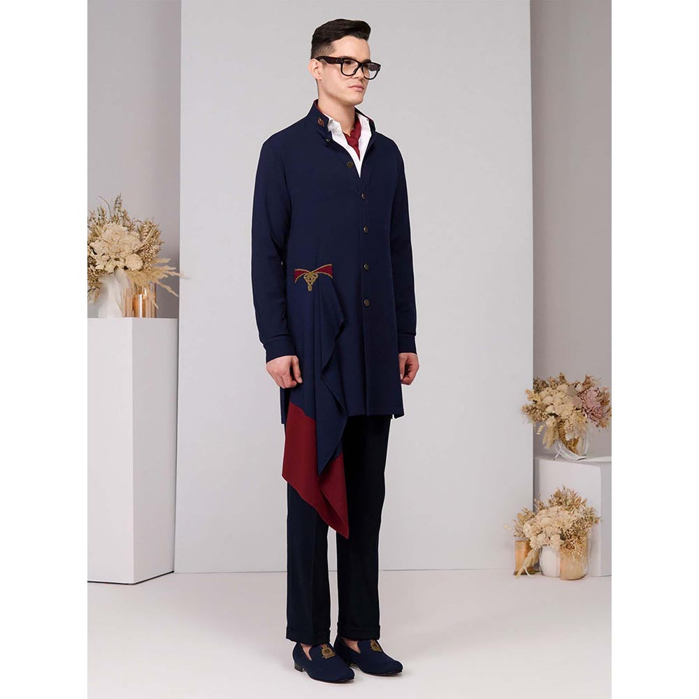 S&N by Shantnu Nikhil Navy Blue Neo-Draped Kurta