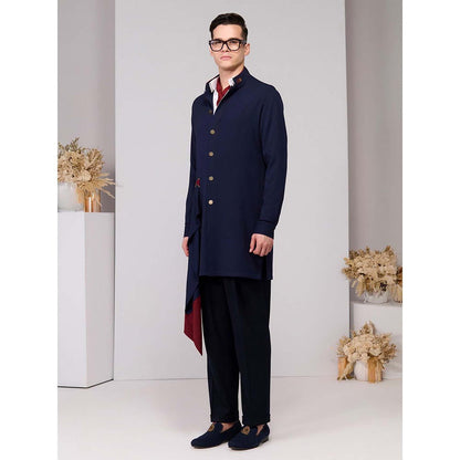 S&N by Shantnu Nikhil Navy Blue Neo-Draped Kurta