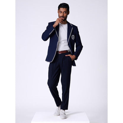 S&N by Shantnu Nikhil Navy Blue Viscose Rayon Full Sleeves Blazer