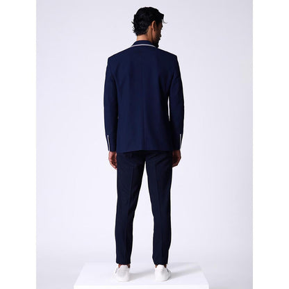 S&N by Shantnu Nikhil Navy Blue Viscose Rayon Full Sleeves Blazer