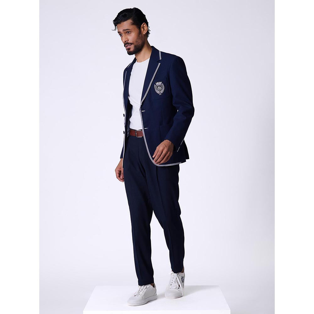 S&N by Shantnu Nikhil Navy Blue Viscose Rayon Full Sleeves Blazer
