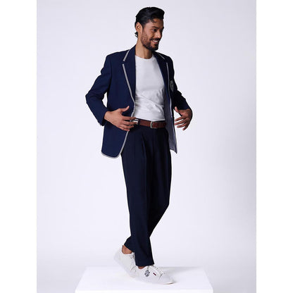S&N by Shantnu Nikhil Navy Blue Viscose Rayon Full Sleeves Blazer