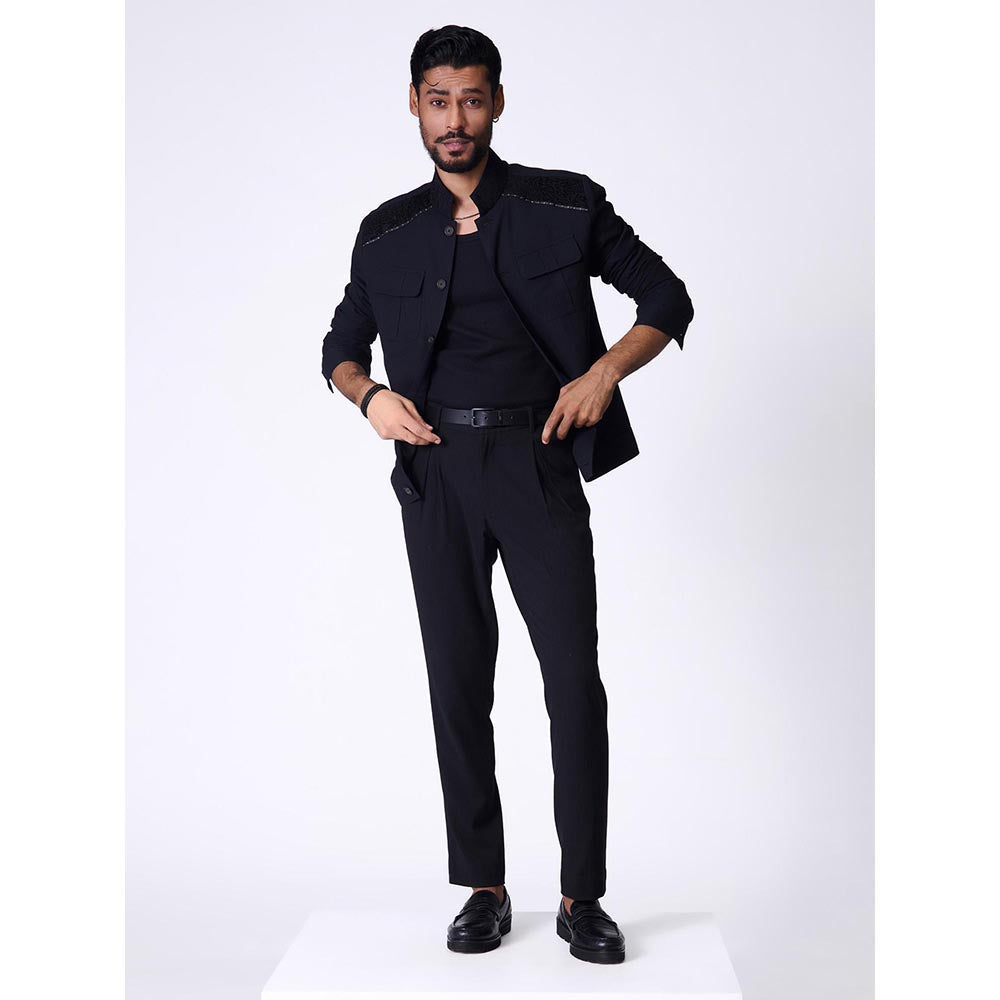 S&N by Shantnu Nikhil Black Rayon Blend Full Sleeves Blazer