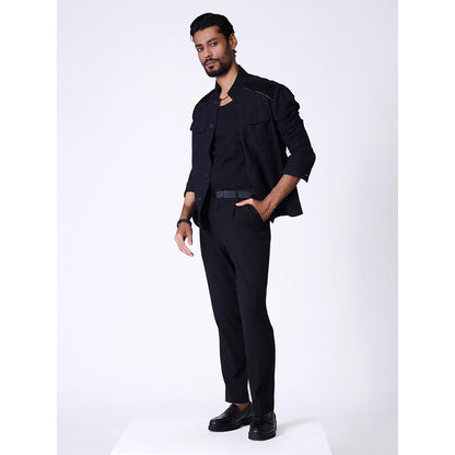 S&N by Shantnu Nikhil Black Rayon Blend Full Sleeves Blazer