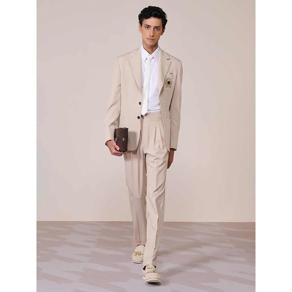 S&N by Shantnu Nikhil Beige Rayon Blend Full Sleeves Blazer