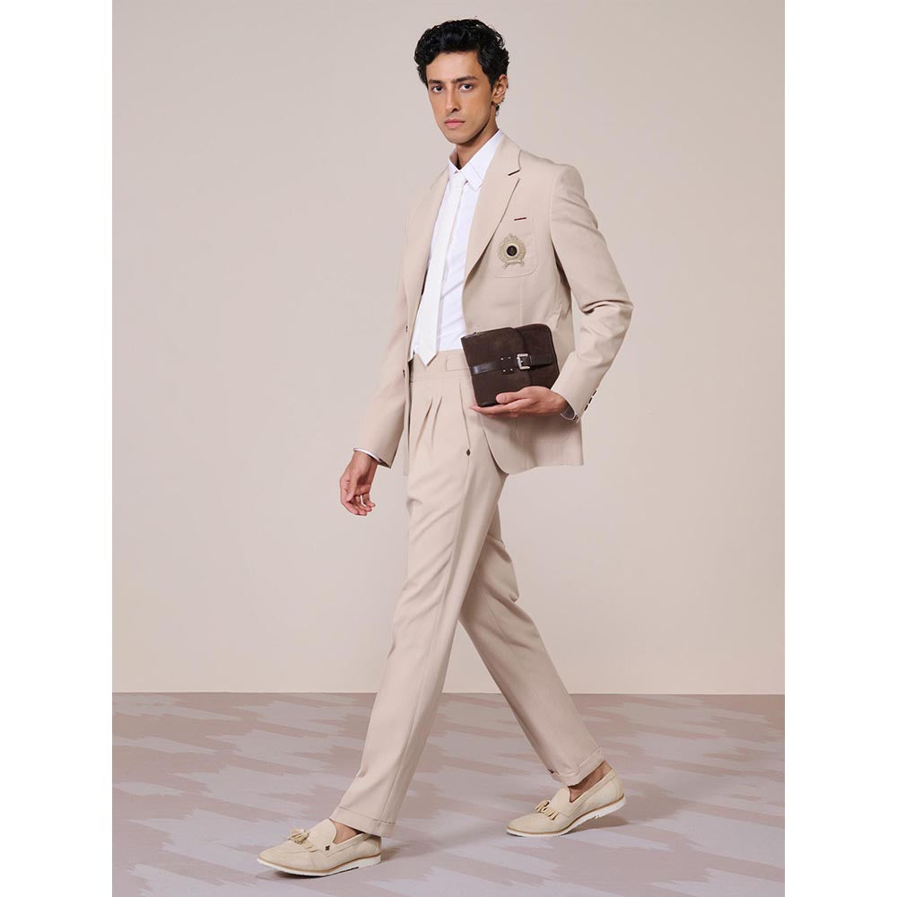 S&N by Shantnu Nikhil Beige Rayon Blend Full Sleeves Blazer