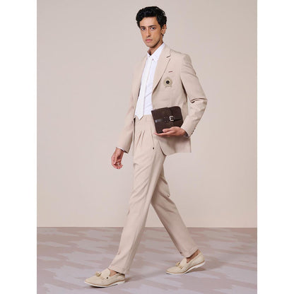 S&N by Shantnu Nikhil Beige Rayon Blend Full Sleeves Blazer