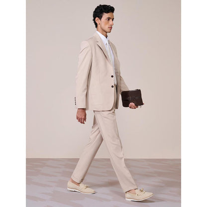 S&N by Shantnu Nikhil Beige Rayon Blend Full Sleeves Blazer