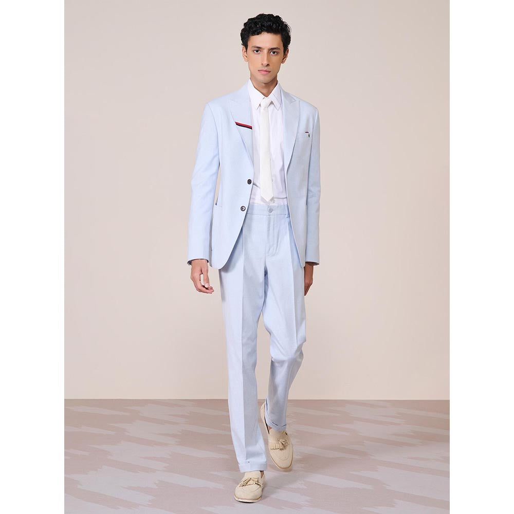 S&N by Shantnu Nikhil Blue Linen Blend Full Sleeves Blazer