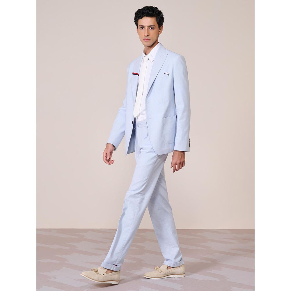 S&N by Shantnu Nikhil Blue Linen Blend Full Sleeves Blazer