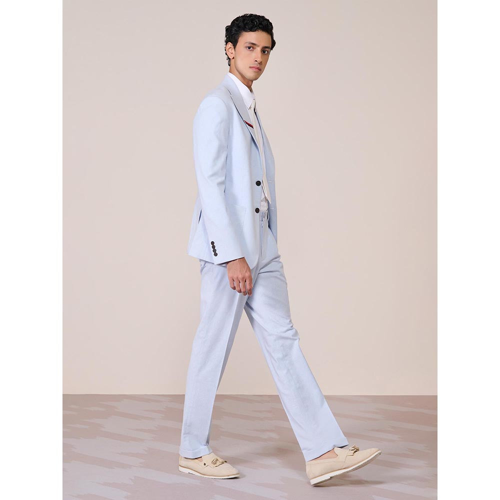 S&N by Shantnu Nikhil Blue Linen Blend Full Sleeves Blazer