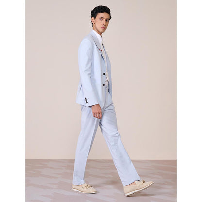 S&N by Shantnu Nikhil Blue Linen Blend Full Sleeves Blazer