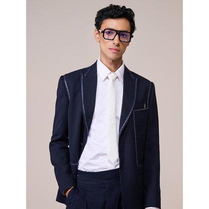 S&N by Shantnu Nikhil Navy Blue Terry Rayon Blend Full Sleeves Blazer