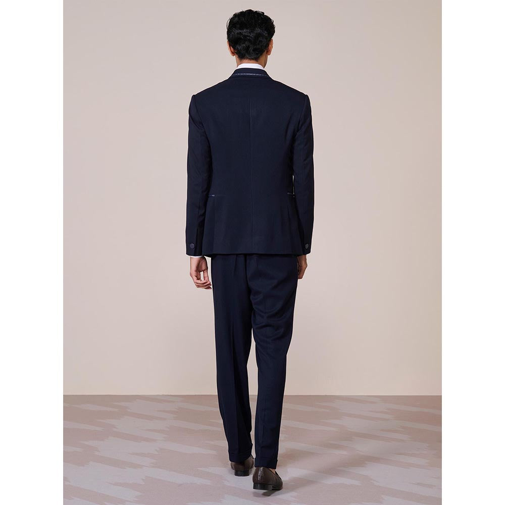 S&N by Shantnu Nikhil Navy Blue Terry Rayon Blend Full Sleeves Blazer