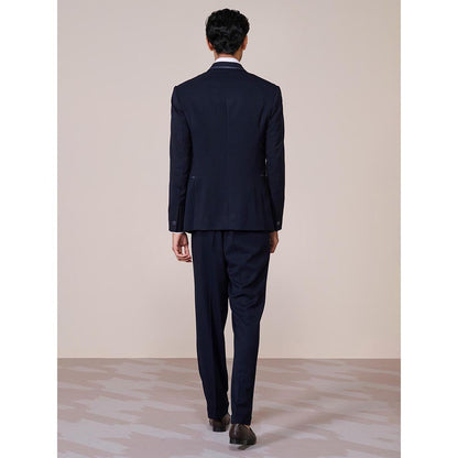 S&N by Shantnu Nikhil Navy Blue Terry Rayon Blend Full Sleeves Blazer