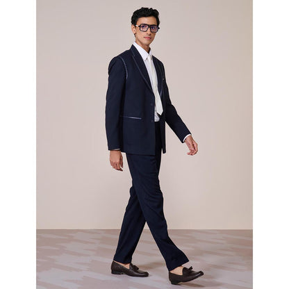 S&N by Shantnu Nikhil Navy Blue Terry Rayon Blend Full Sleeves Blazer