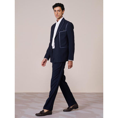 S&N by Shantnu Nikhil Navy Blue Terry Rayon Blend Full Sleeves Blazer
