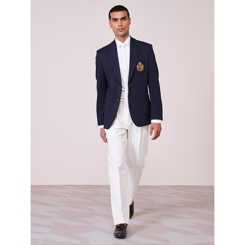 S&N by Shantnu Nikhil Navy Blue Jersey Full Sleeves Blazer