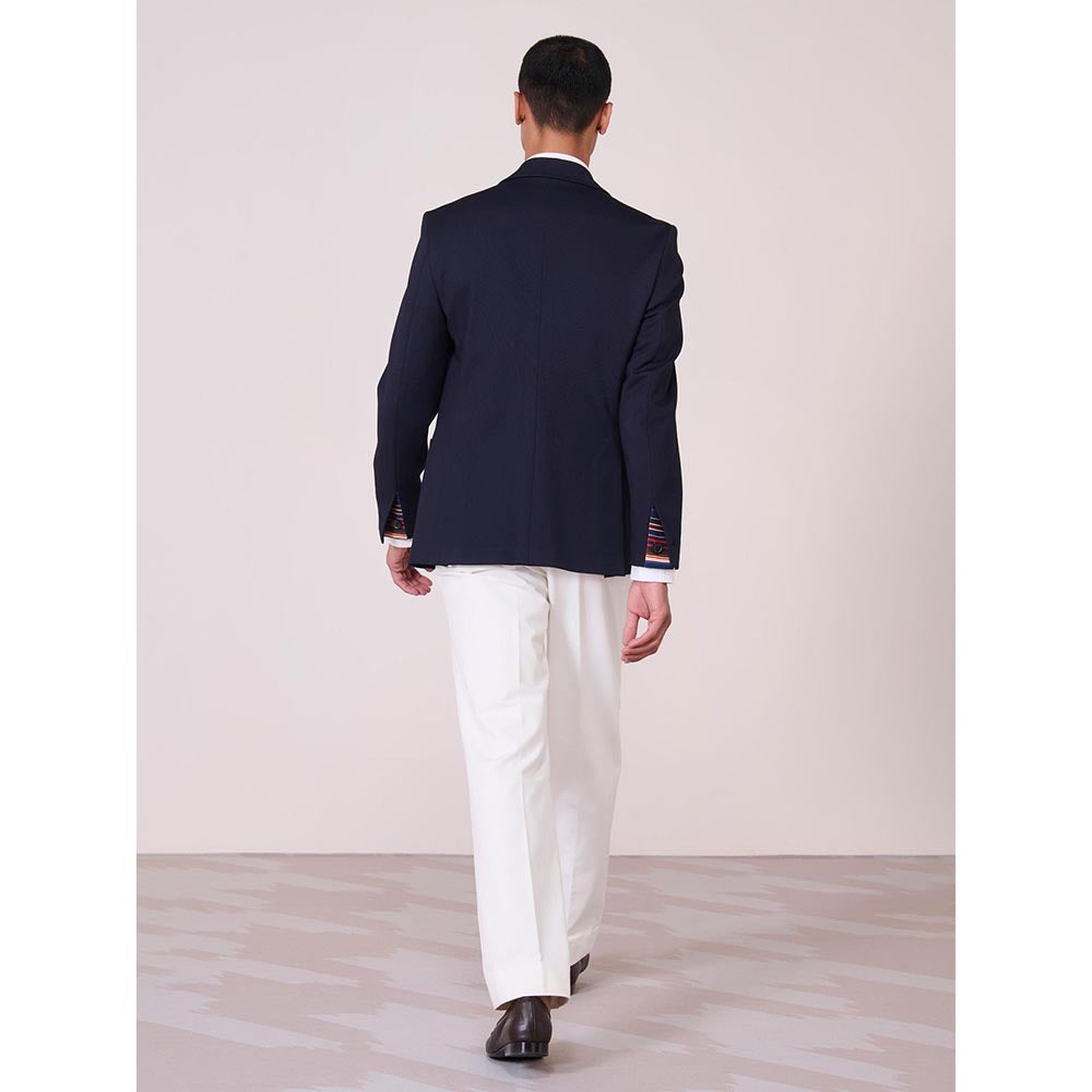 S&N by Shantnu Nikhil Navy Blue Jersey Full Sleeves Blazer