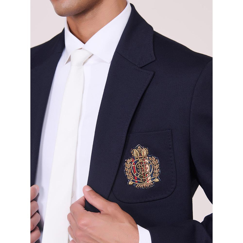 S&N by Shantnu Nikhil Navy Blue Jersey Full Sleeves Blazer