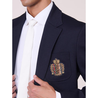 S&N by Shantnu Nikhil Navy Blue Jersey Full Sleeves Blazer