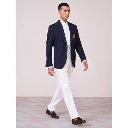 S&N by Shantnu Nikhil Navy Blue Jersey Full Sleeves Blazer